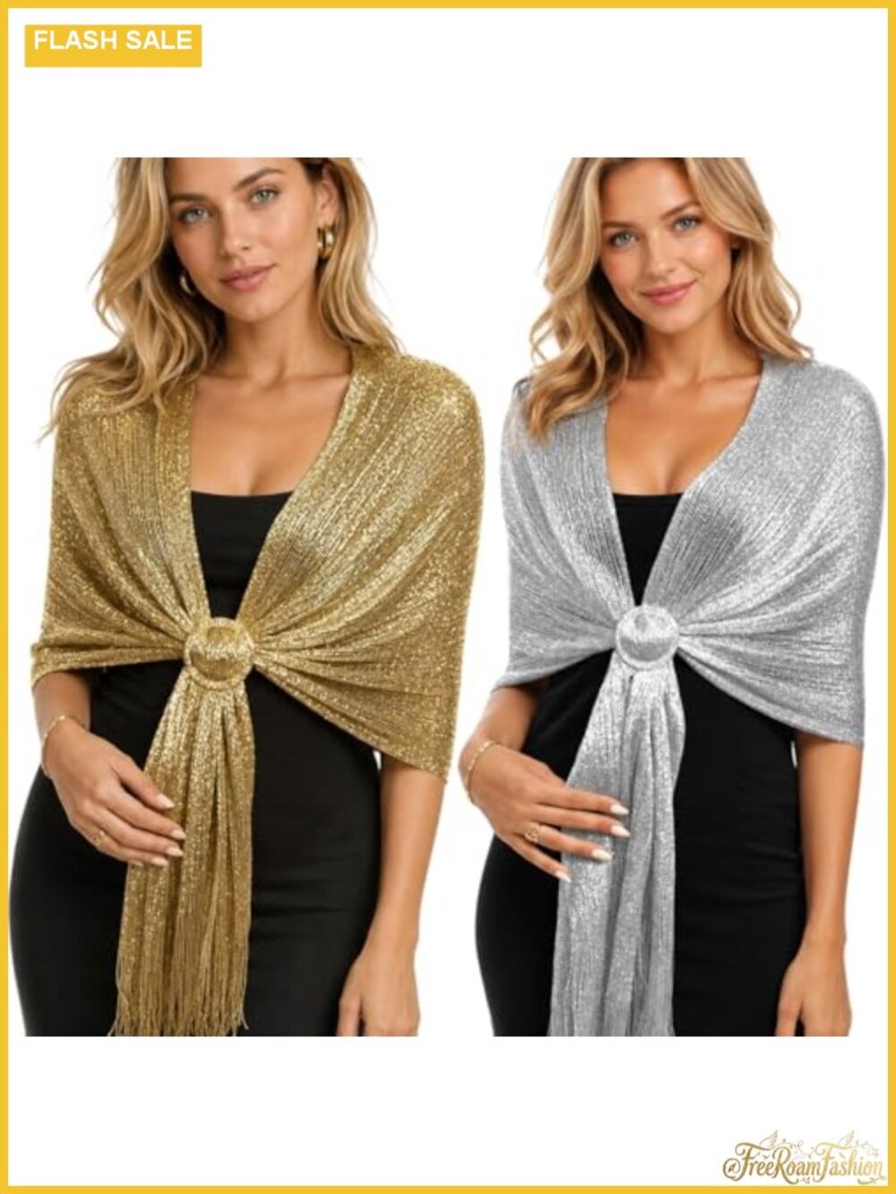 Shawl and Wrap Set with Fringe and Buckles for Evening Dresses Formal